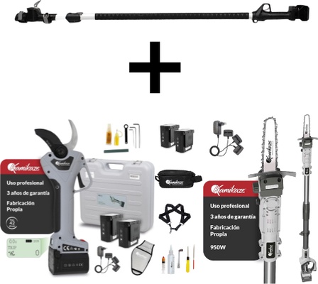 Pack Profesional Poda Motosierra Pertiga extensible KVS7000P + Tijera kv390 + Pertiga 390 4 baterias